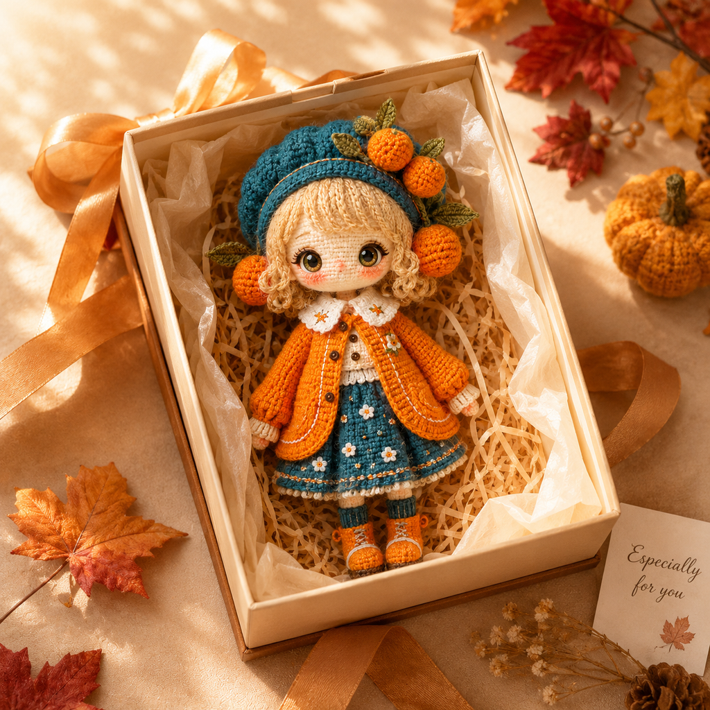 Handmade Crochet Autumn Gift Doll – Cozy Autumn Girl with Detailed Fall Outfit