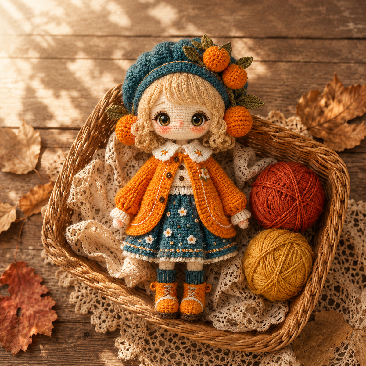 Handmade Crochet Autumn Gift Doll – Cozy Autumn Girl with Detailed Fall Outfit