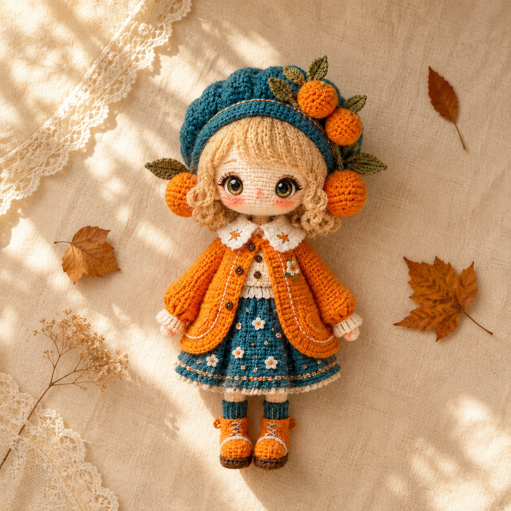 Handmade Crochet Autumn Gift Doll – Cozy Autumn Girl with Detailed Fall Outfit