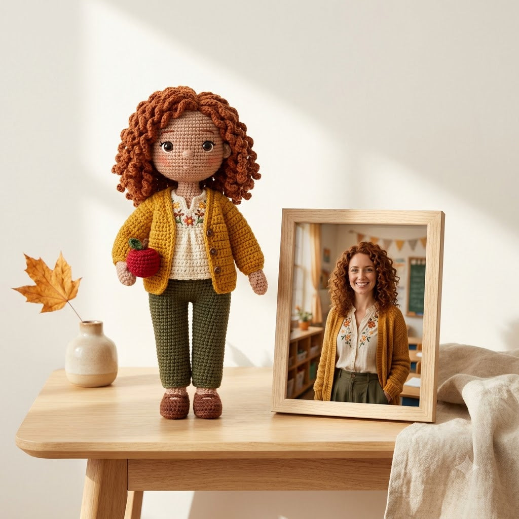 Custom Crochet Teacher Doll Gift From Photo – Personalized Teacher Appreciation Gift