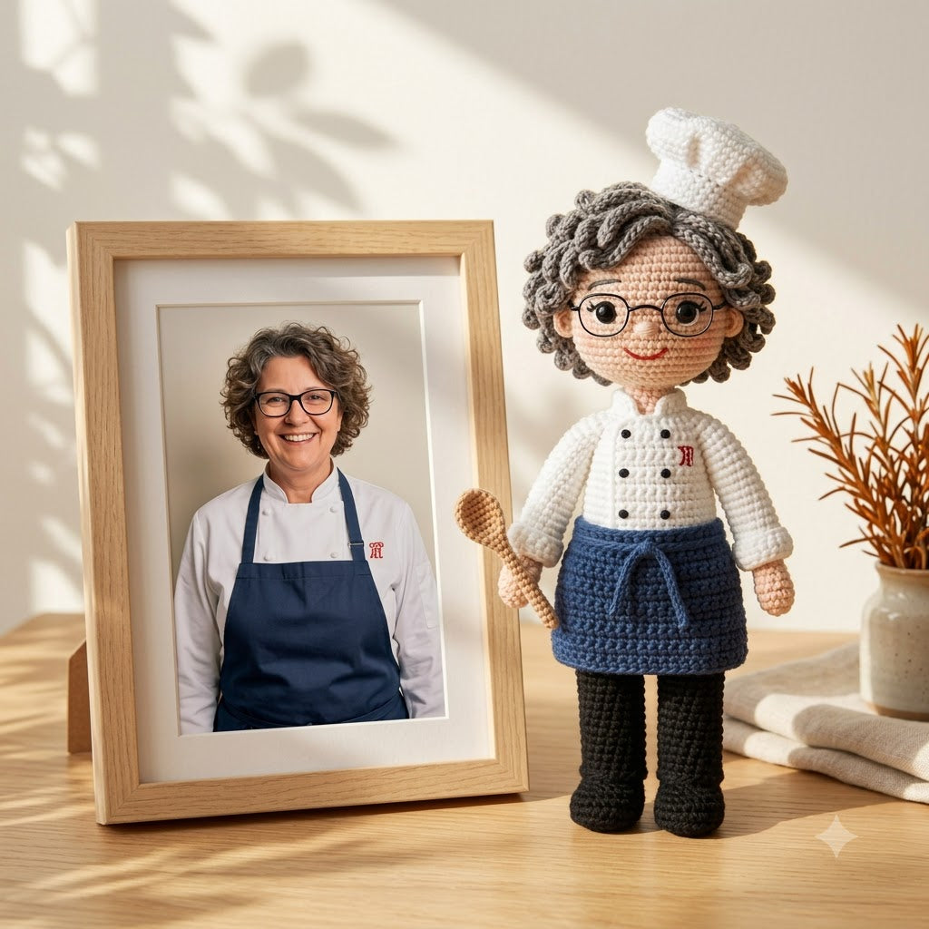 Custom Crochet Chef Doll From Photo – Personalized Chef Gift