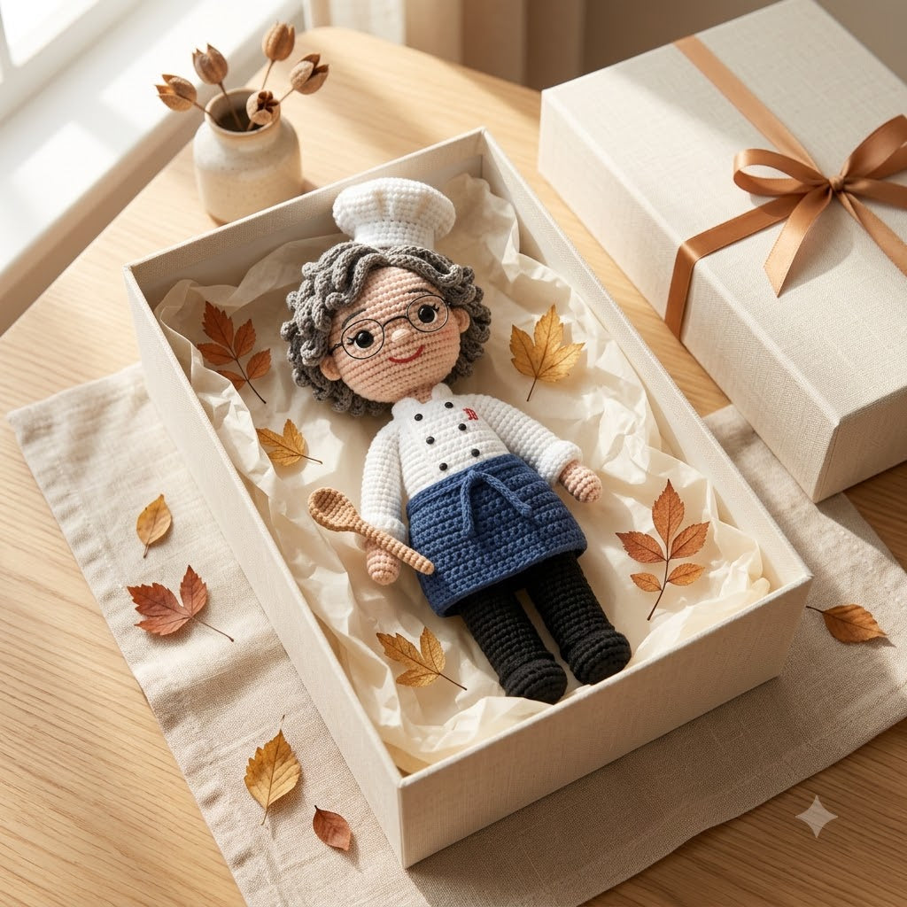 Custom Crochet Chef Doll From Photo – Personalized Chef Gift