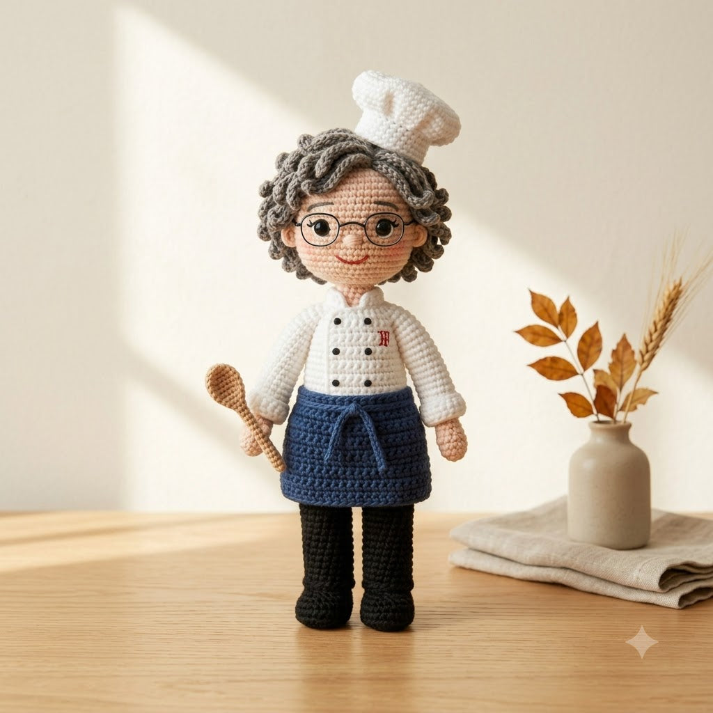 Custom Crochet Chef Doll From Photo – Personalized Chef Gift