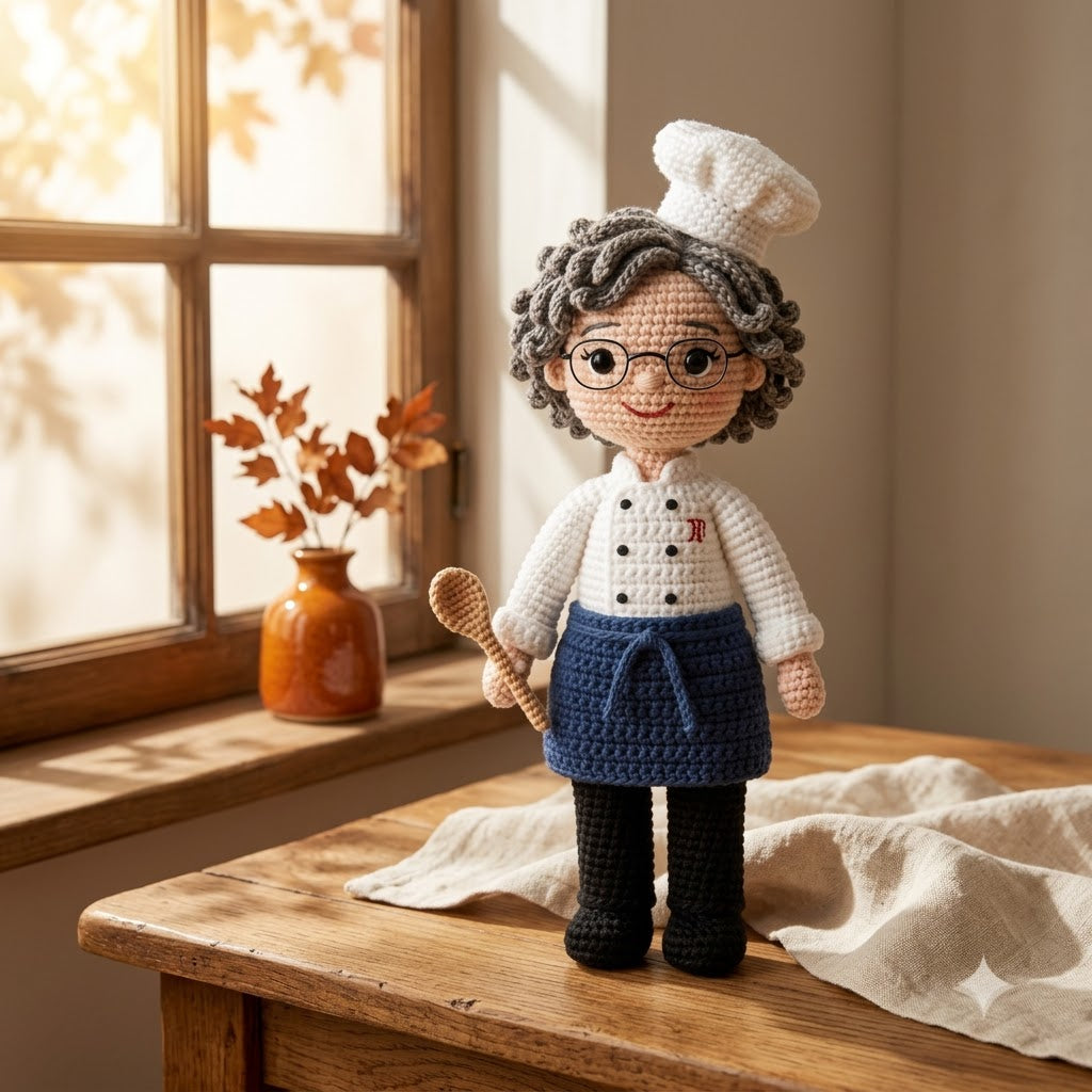 Custom Crochet Chef Doll From Photo – Personalized Chef Gift