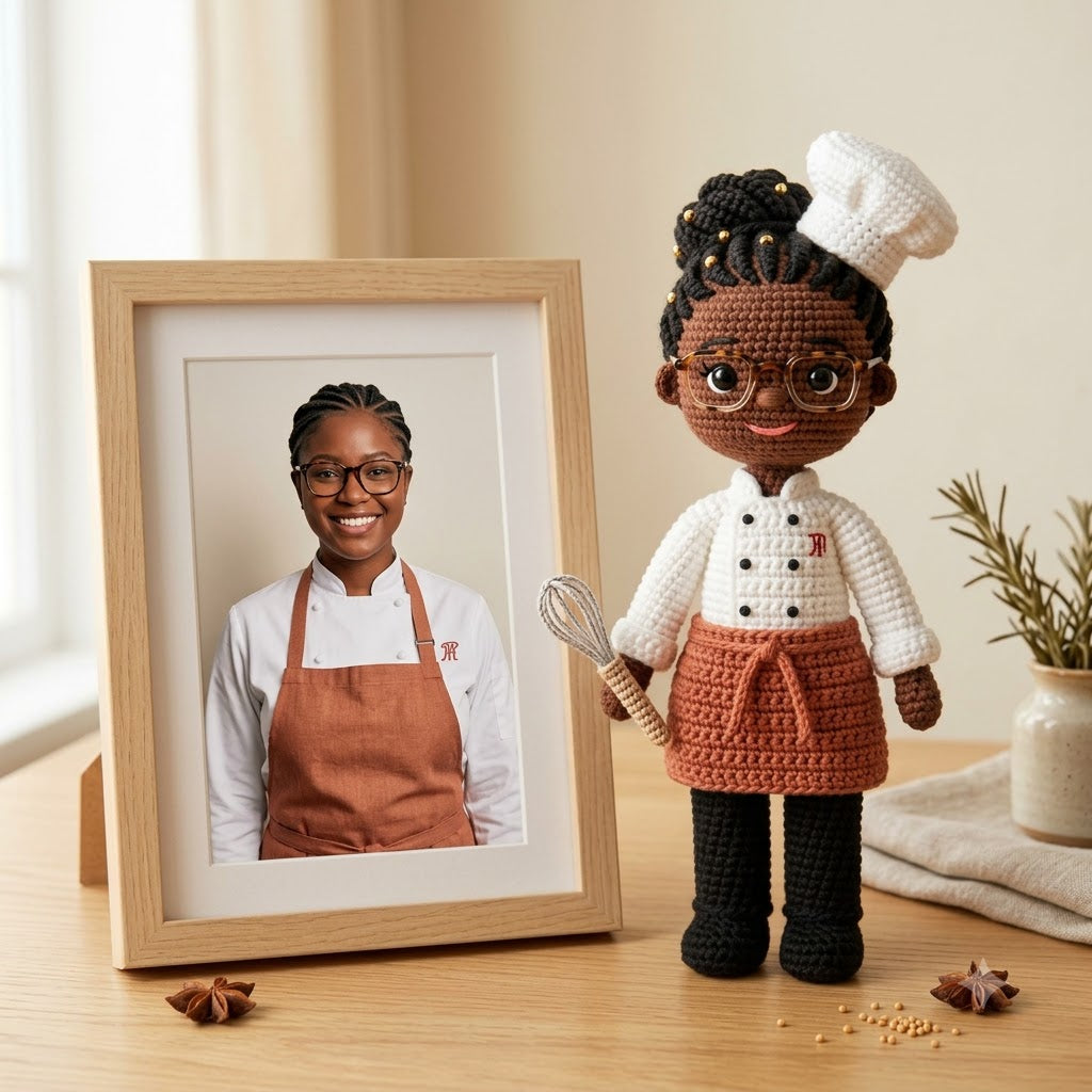 Custom Crochet Chef Doll From Photo – Personalized Chef Gift