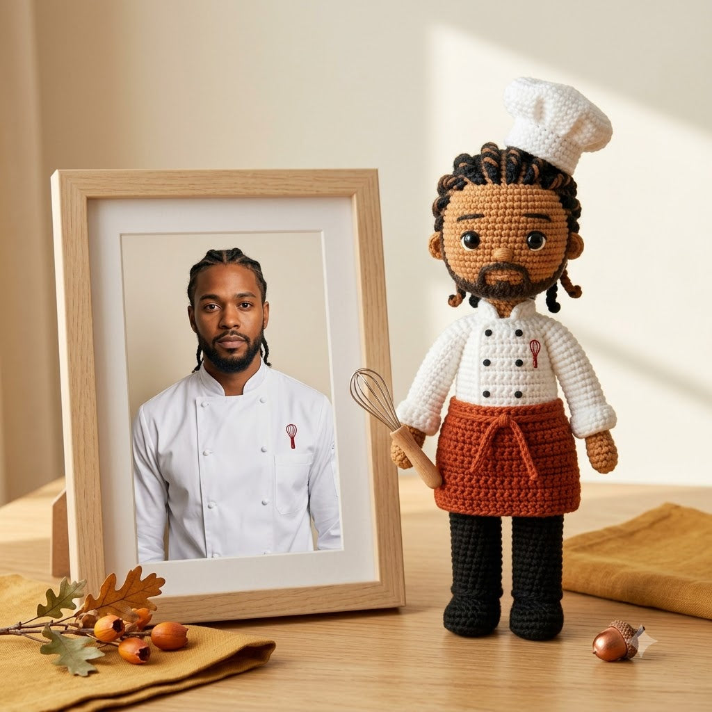 Custom Crochet Chef Doll From Photo – Personalized Chef Gift