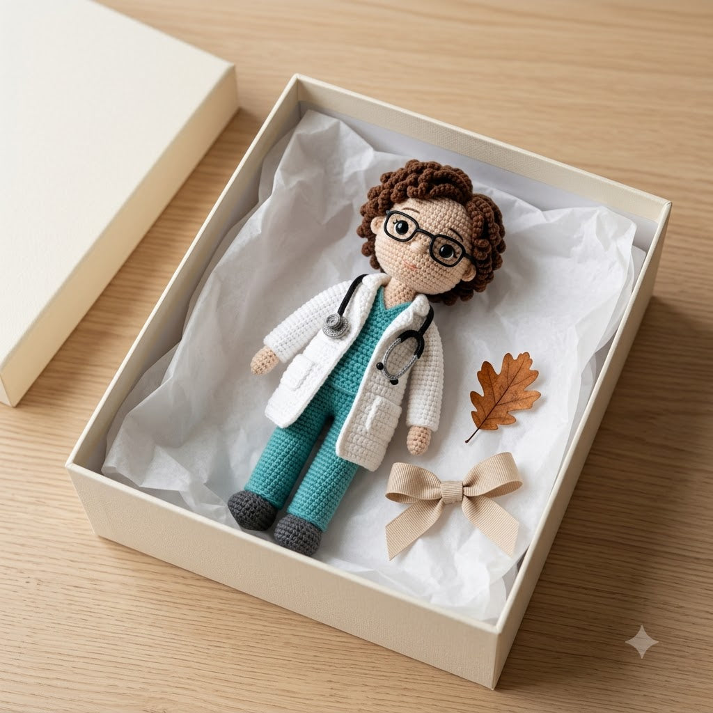 Custom Crochet Doctor Doll – Personalized Doll From Photo, Handmade Doctor Gift