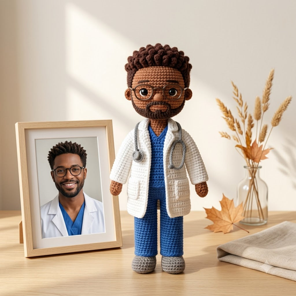Custom Crochet Doctor Doll – Personalized Doll From Photo, Handmade Doctor Gift