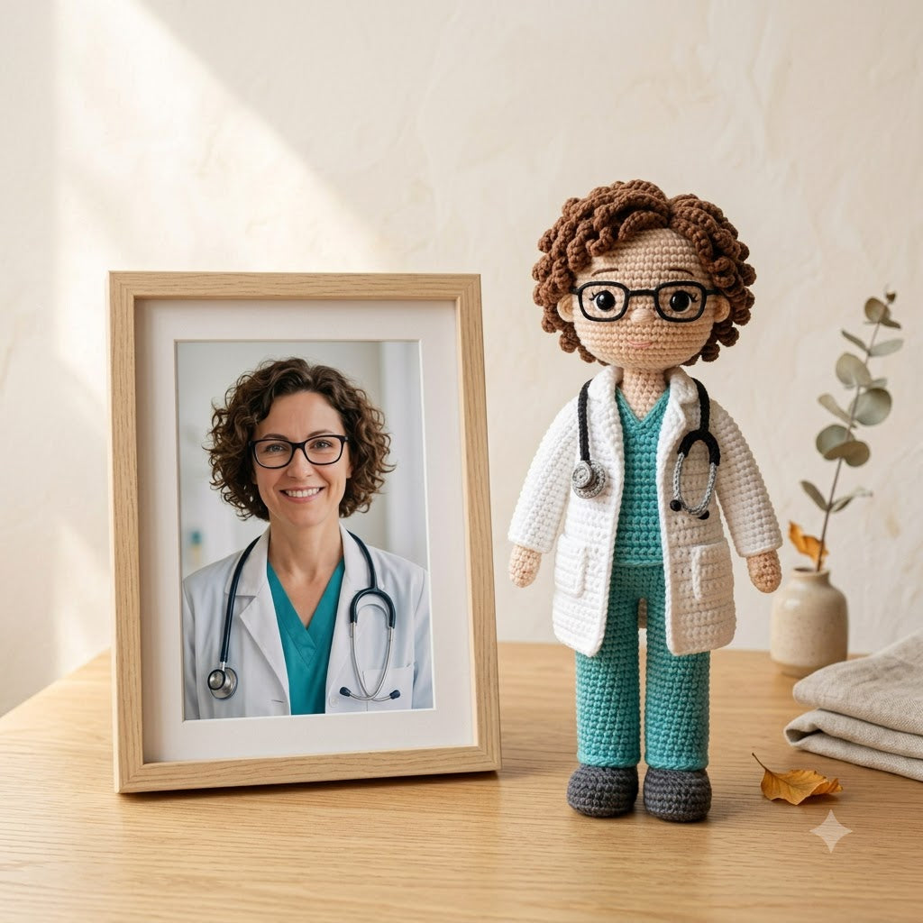 Custom Crochet Doctor Doll – Personalized Doll From Photo, Handmade Doctor Gift