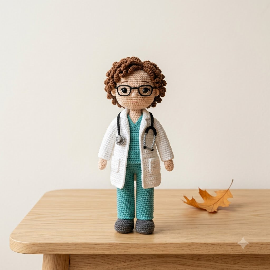 Custom Crochet Doctor Doll – Personalized Doll From Photo, Handmade Doctor Gift