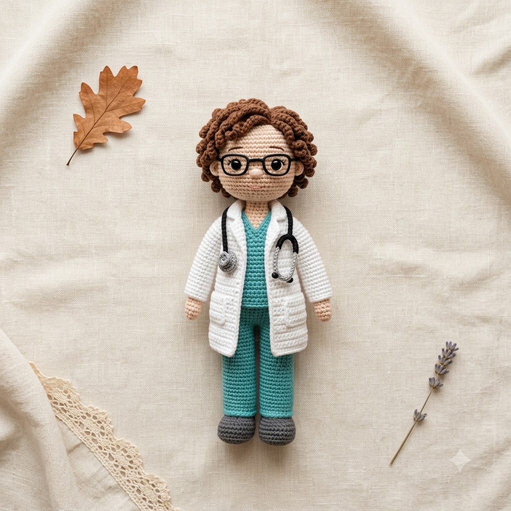 Custom Crochet Doctor Doll – Personalized Doll From Photo, Handmade Doctor Gift