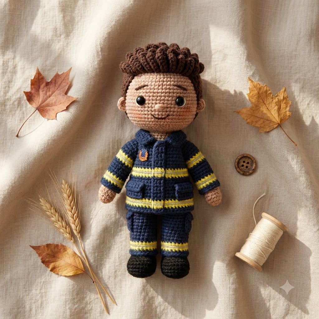 Custom Crochet Firefighter Doll From Photo – Personalized Firefighter Gift