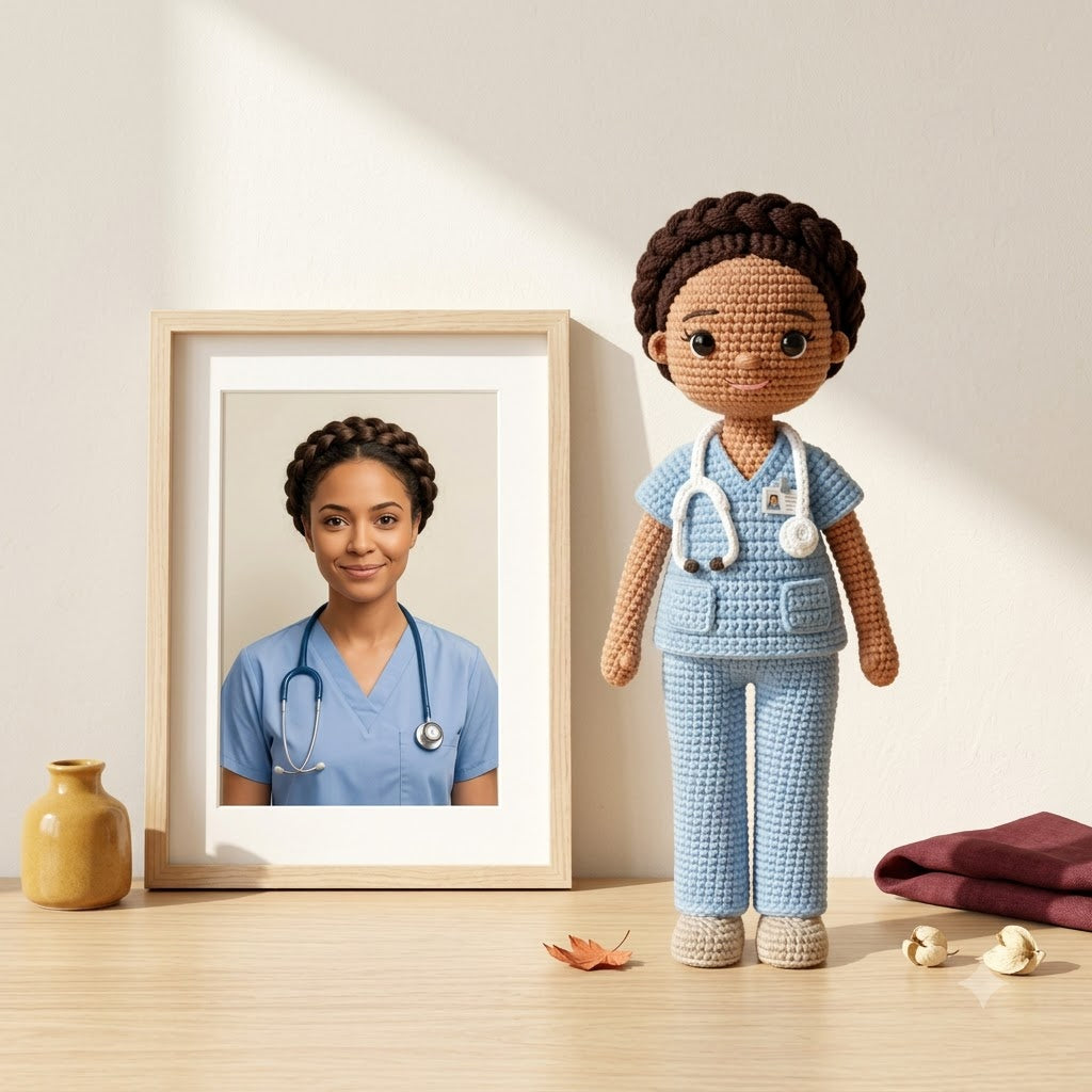 Custom Crochet Doctor Doll – Personalized Doll From Photo, Handmade Doctor Gift