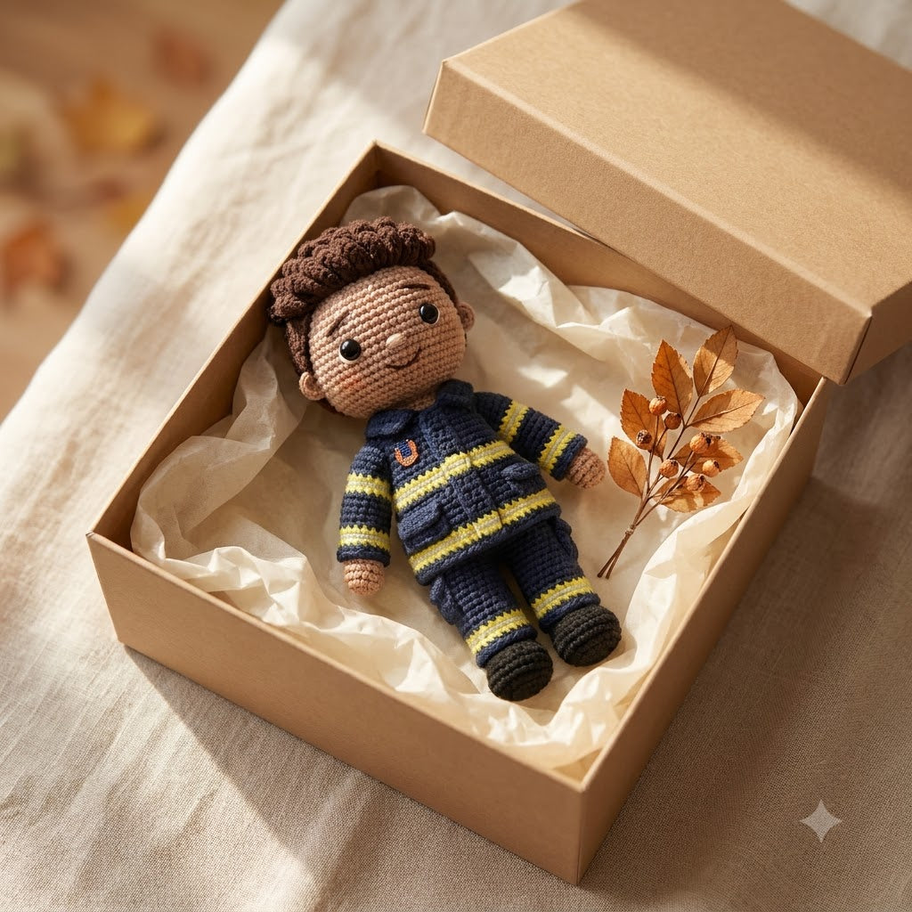 Custom Crochet Firefighter Doll From Photo – Personalized Firefighter Gift