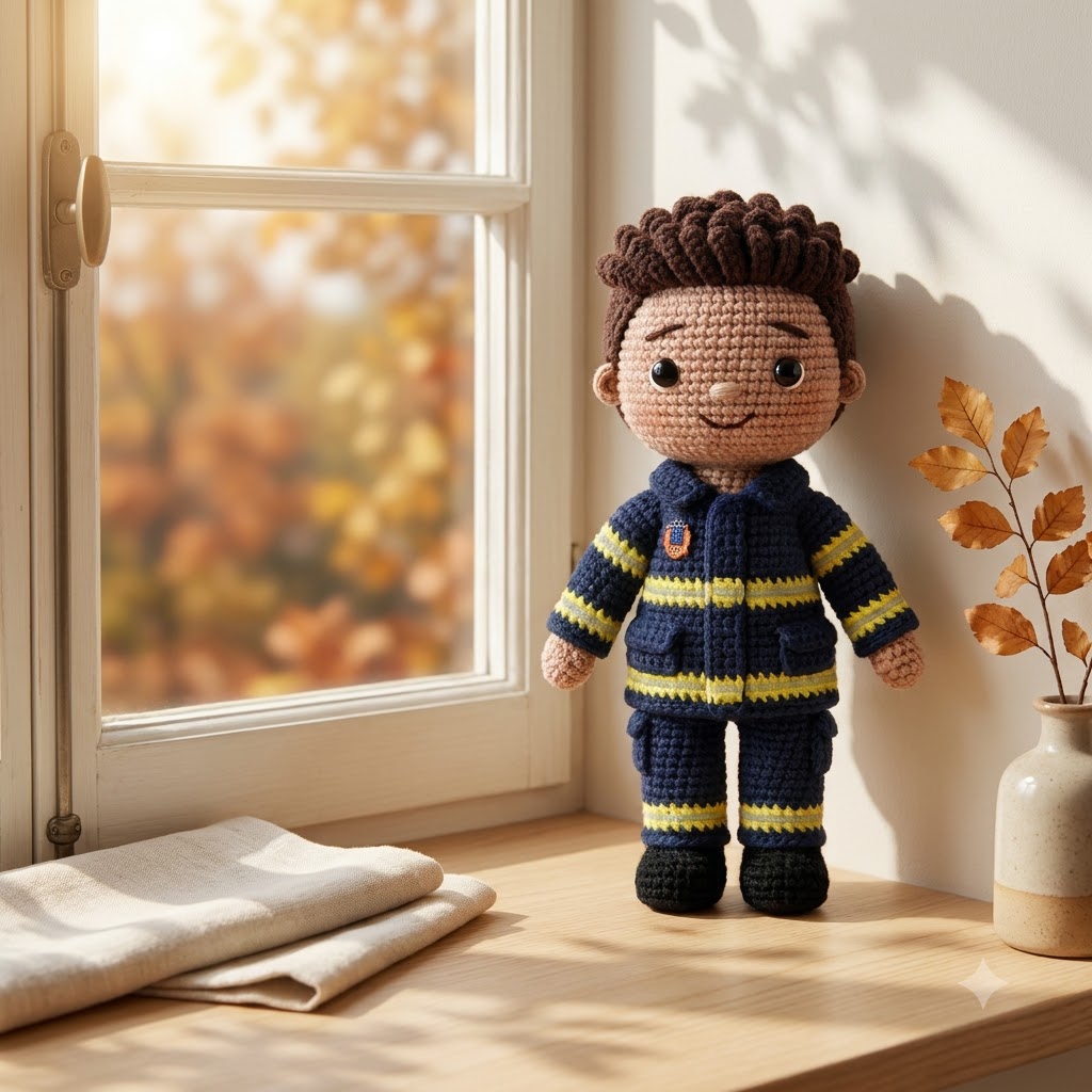 Custom Crochet Firefighter Doll From Photo – Personalized Firefighter Gift