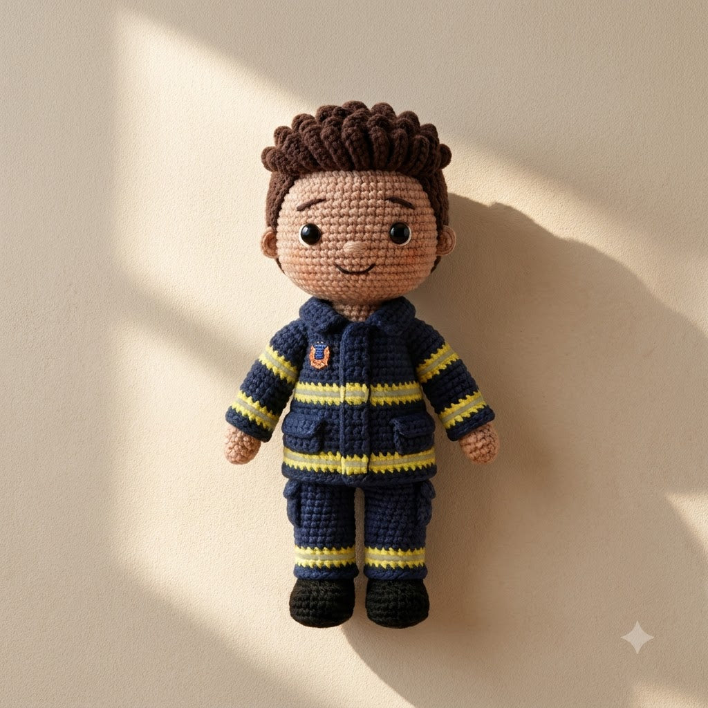 Custom Crochet Firefighter Doll From Photo – Personalized Firefighter Gift