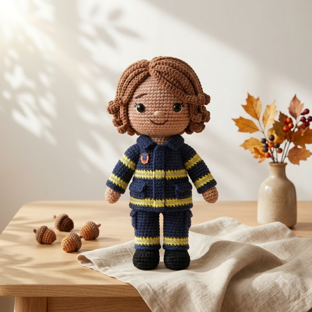 Custom Crochet Firefighter Doll From Photo – Personalized Firefighter Gift