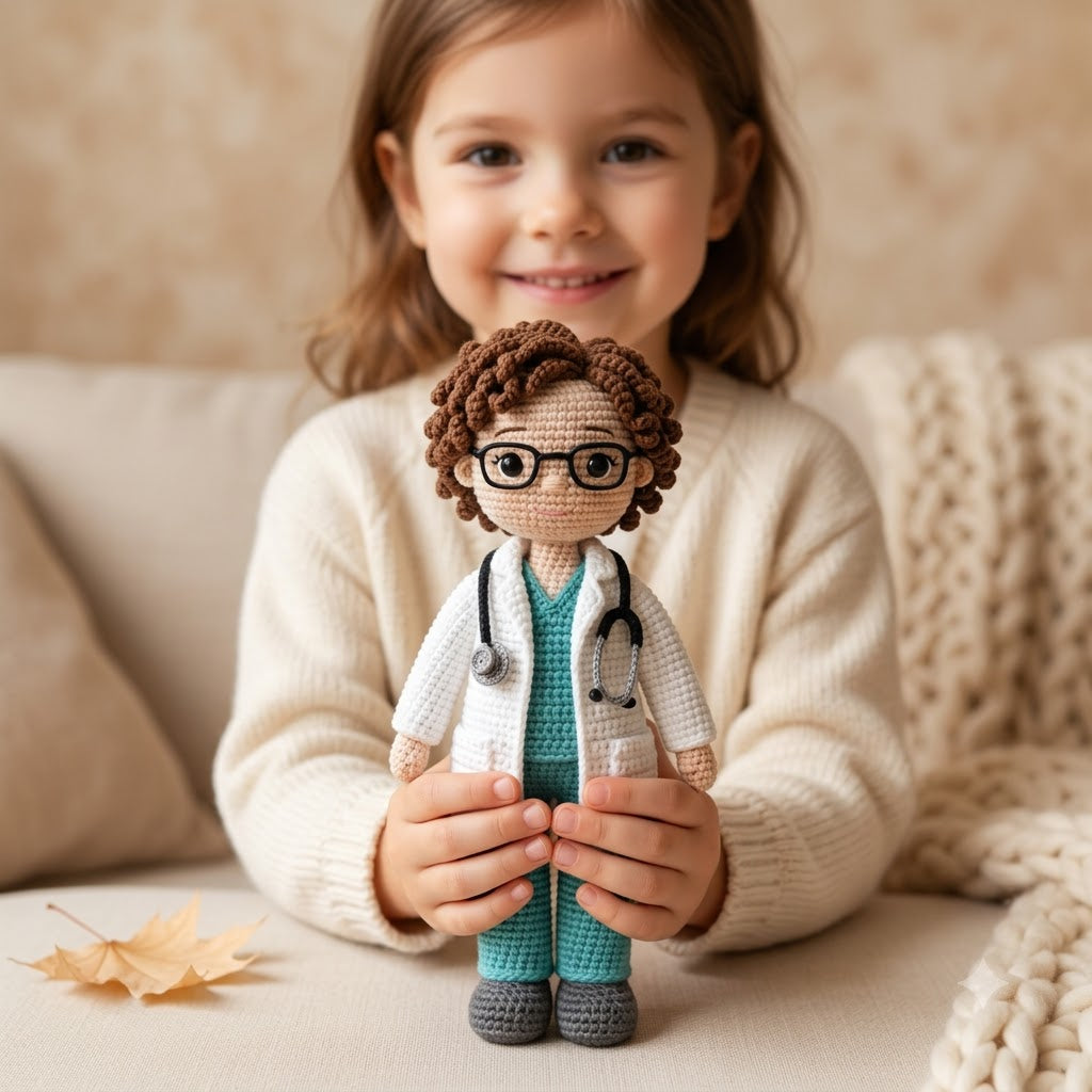 Custom Crochet Doctor Doll – Personalized Doll From Photo, Handmade Doctor Gift