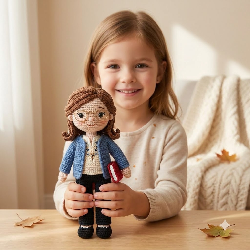 Custom Crochet Teacher Doll Gift From Photo – Personalized Teacher Appreciation Gift