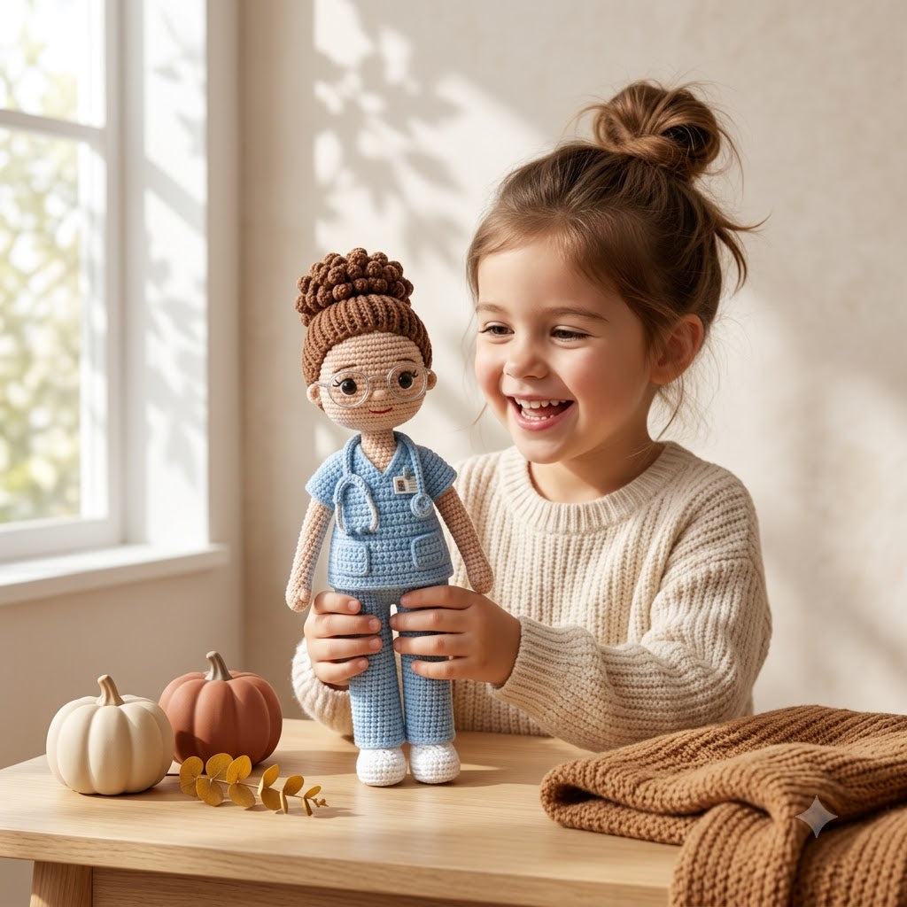 Custom Crochet Nurse Doll From Photo – Personalized Nurse Gift Idea