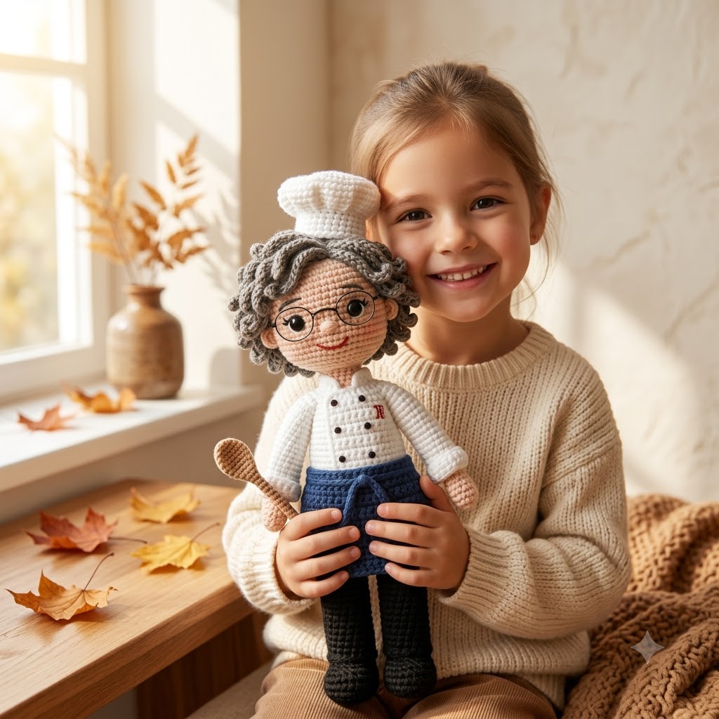 Custom Crochet Chef Doll From Photo – Personalized Chef Gift