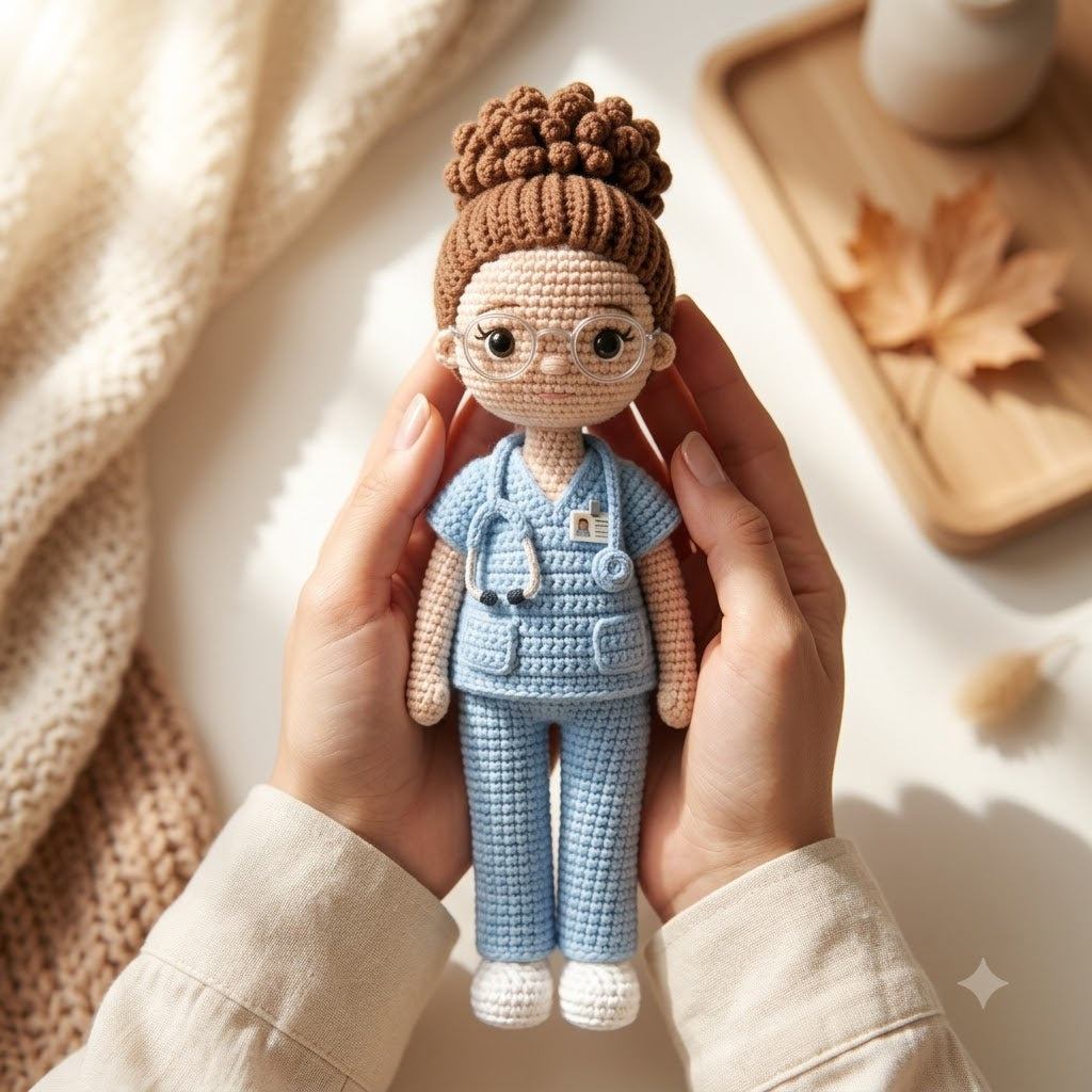 Custom Crochet Nurse Doll From Photo – Personalized Nurse Gift Idea
