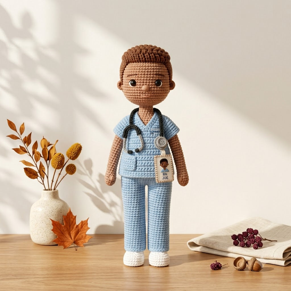 Custom Crochet Nurse Doll From Photo – Personalized Nurse Gift Idea