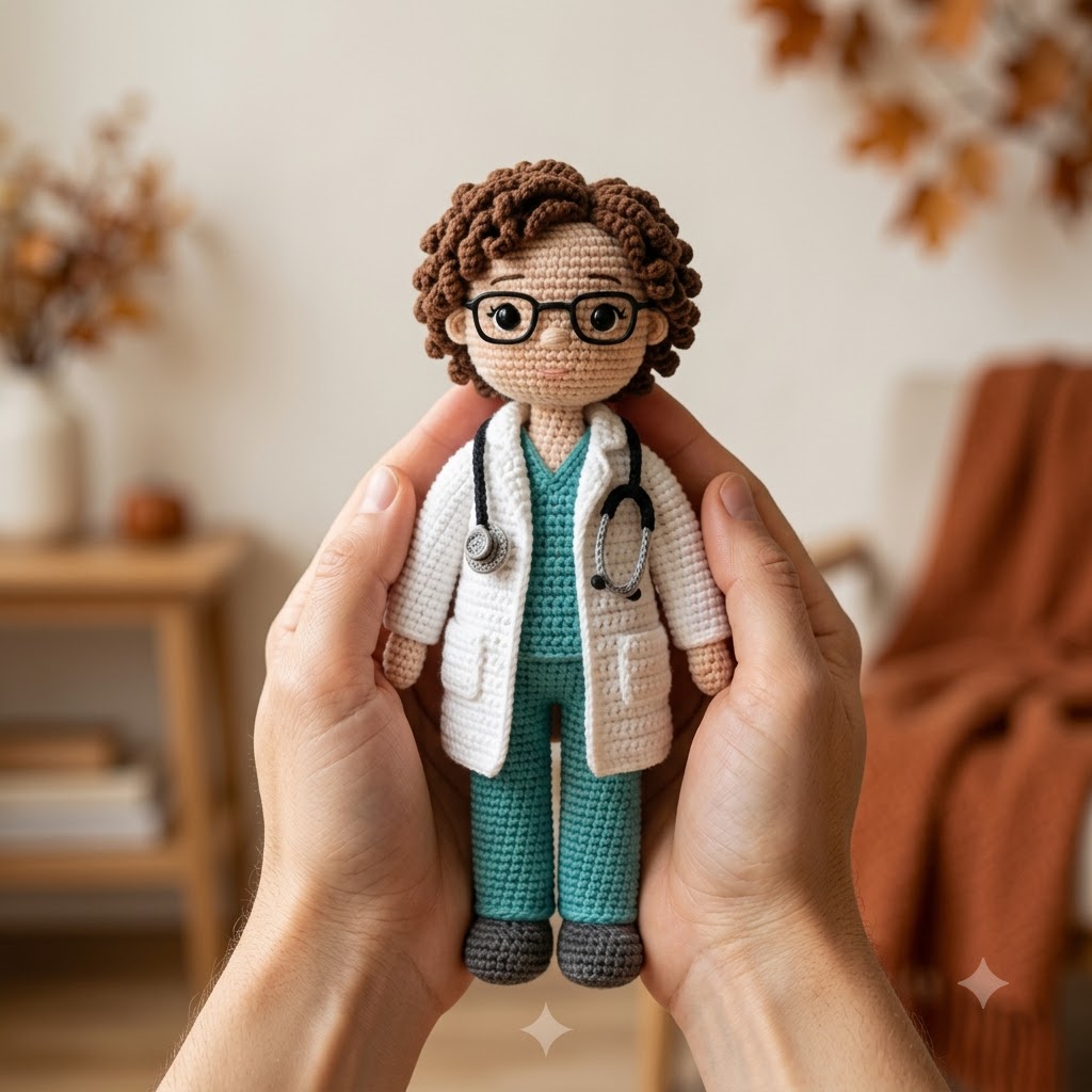 Custom Crochet Doctor Doll – Personalized Doll From Photo, Handmade Doctor Gift