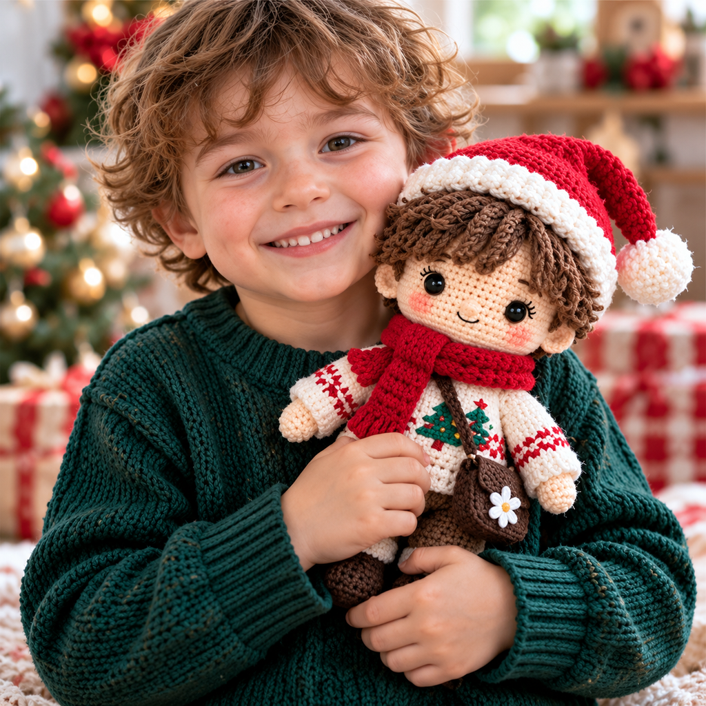Personalized Crochet Christmas Doll | Custom Doll From Picture | Handmade Holiday Keepsake