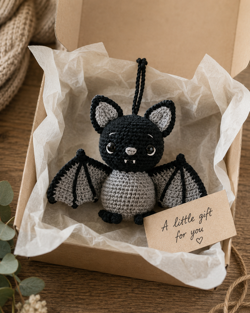 Handmade Crochet Bat Car Charm, Halloween Hanging Decor Gift For Bat Lovers