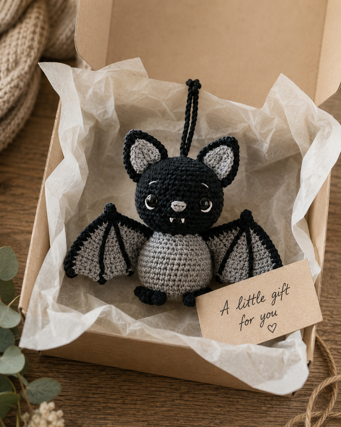 Handmade Crochet Bat Car Charm, Halloween Hanging Decor Gift For Bat Lovers
