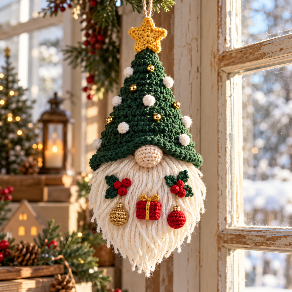 Crochet Christmas Gnome Hanging Decoration | Handmade Holiday Door Decor