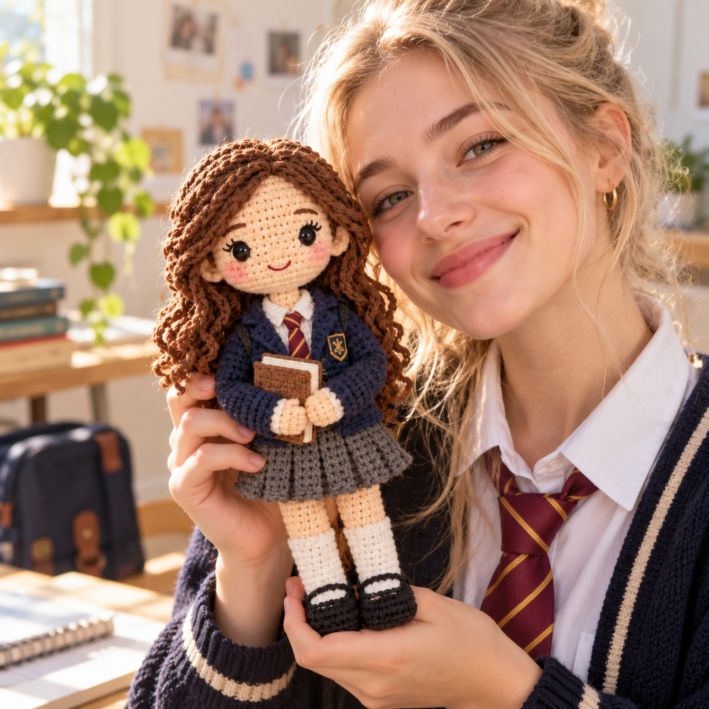 Personalized School Uniform Crochet Doll From Photo | Custom Student Gift Keepsake