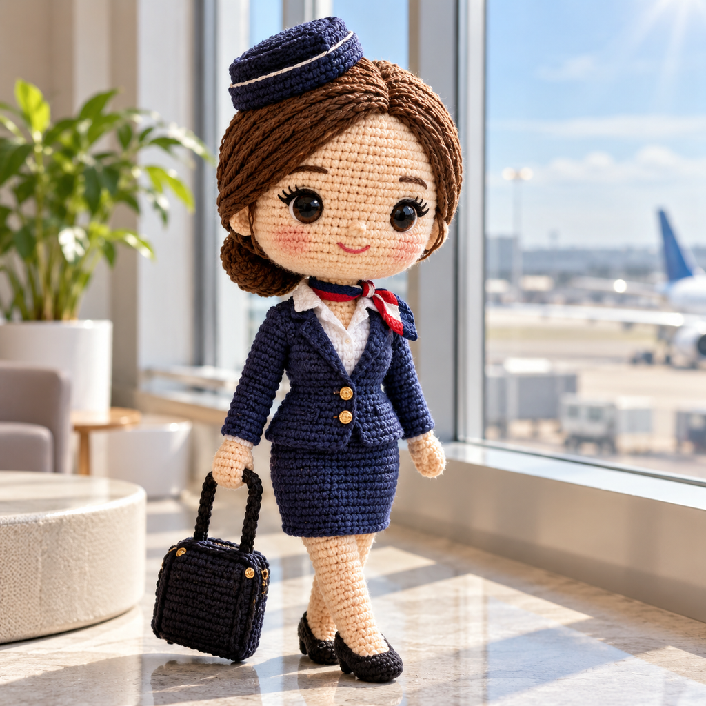 Personalized Flight Attendant Crochet Doll From Photo | Custom Handmade Gift