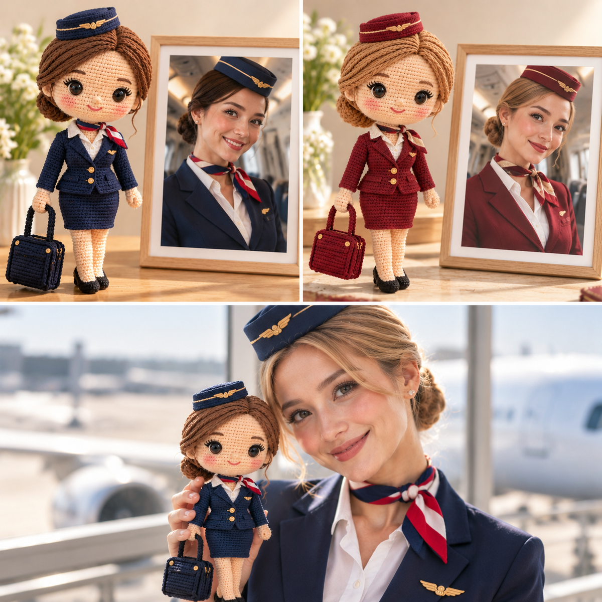 Personalized Flight Attendant Crochet Doll From Photo | Custom Handmade Gift