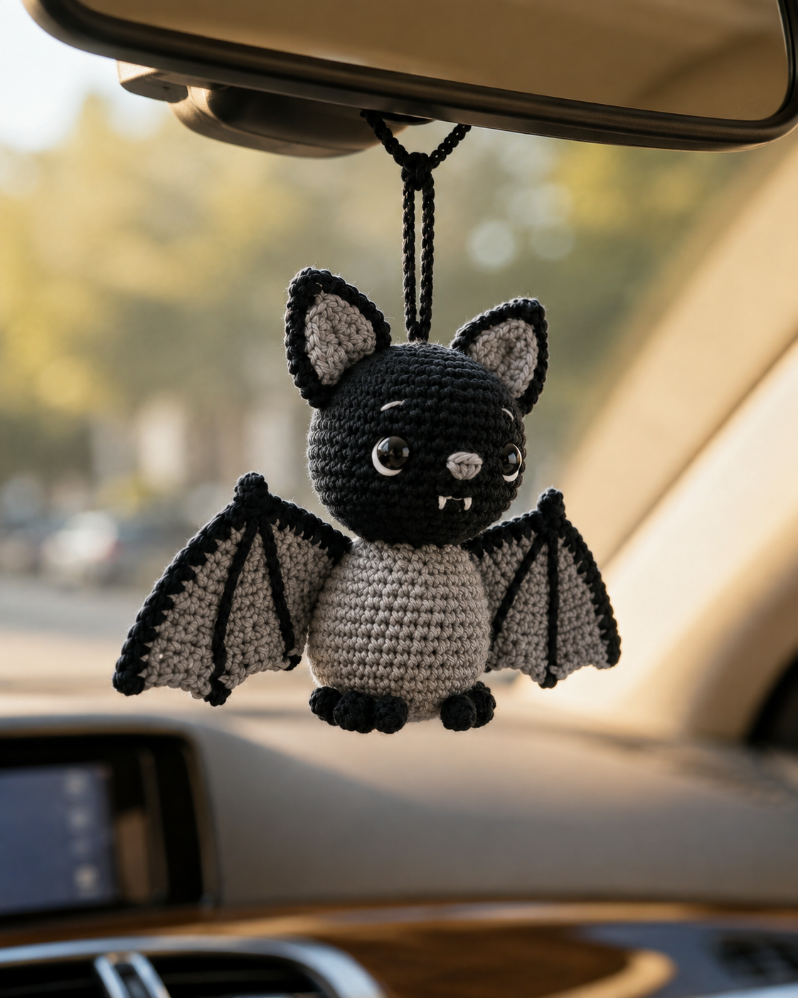 Handmade Crochet Bat Car Charm, Halloween Hanging Decor Gift For Bat Lovers