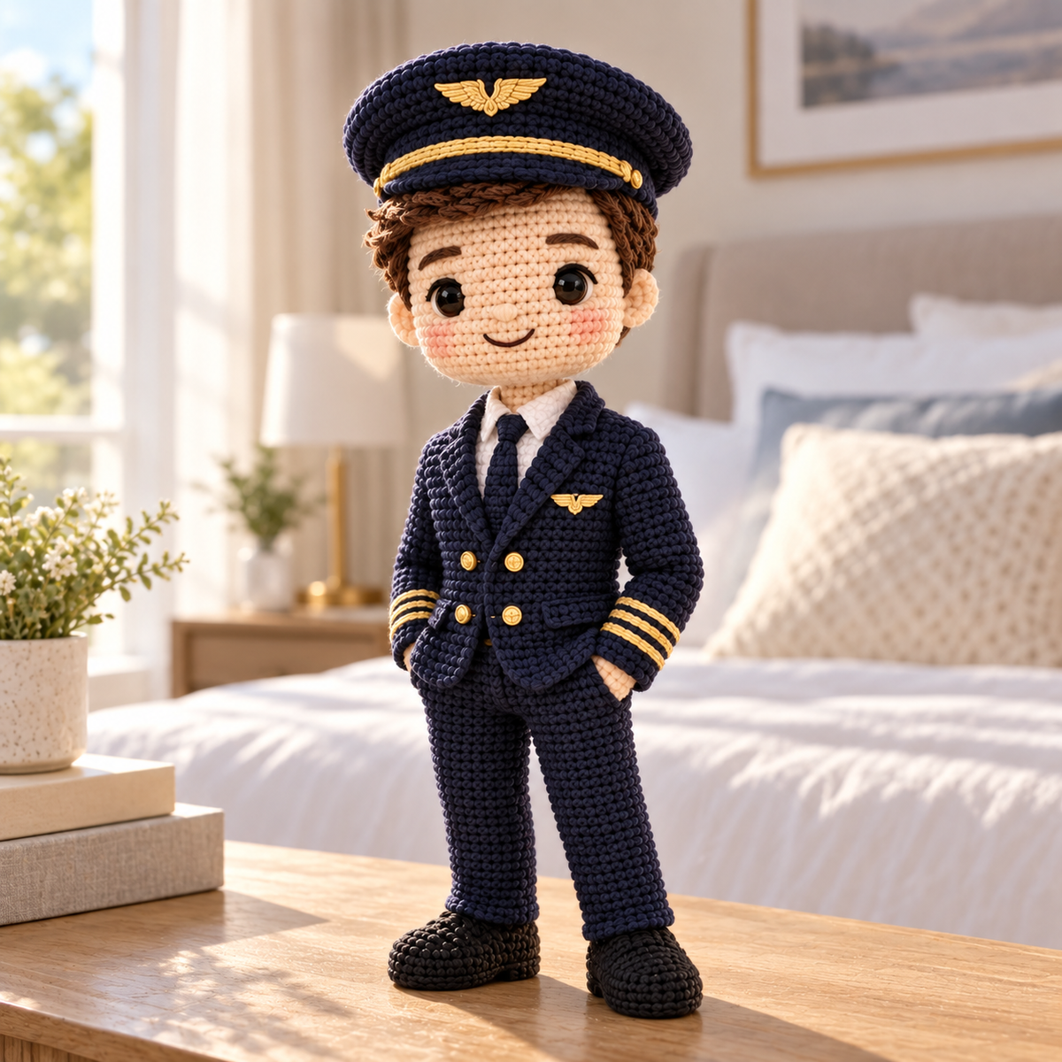 Personalized Pilot Crochet Doll From Photo | Custom Aviation Keepsake Gift