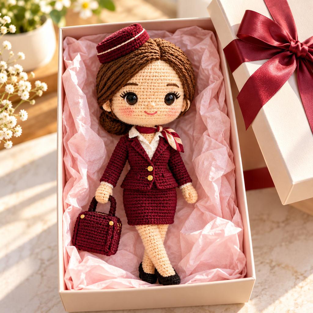 Personalized Flight Attendant Crochet Doll From Photo | Custom Handmade Gift