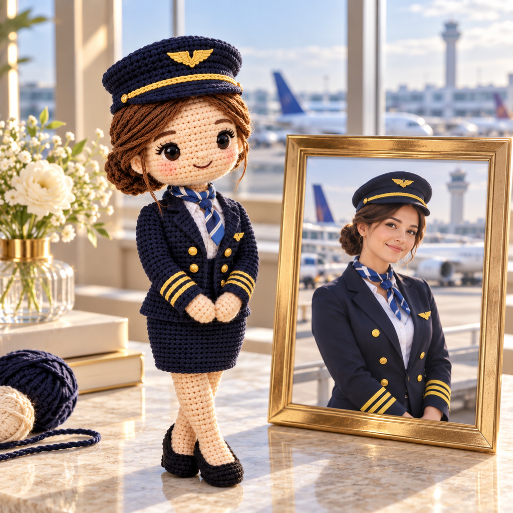 Personalized Pilot Crochet Doll From Photo | Custom Aviation Keepsake Gift