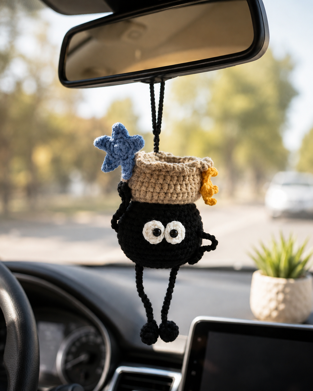 Cute Soot Fly Charm Gift Idea, Handmade Crochet Halloween Car Hanging Decor & Gift