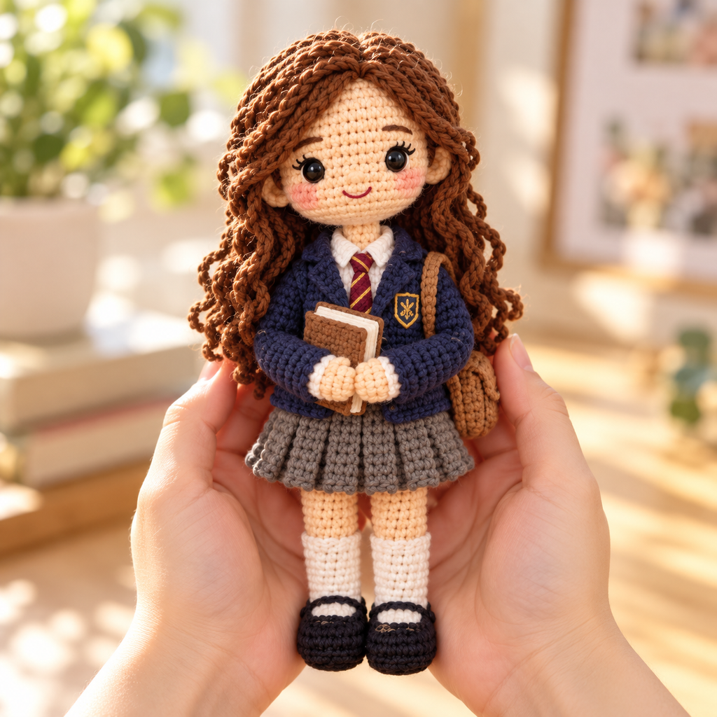 Personalized School Uniform Crochet Doll From Photo | Custom Student Gift Keepsake
