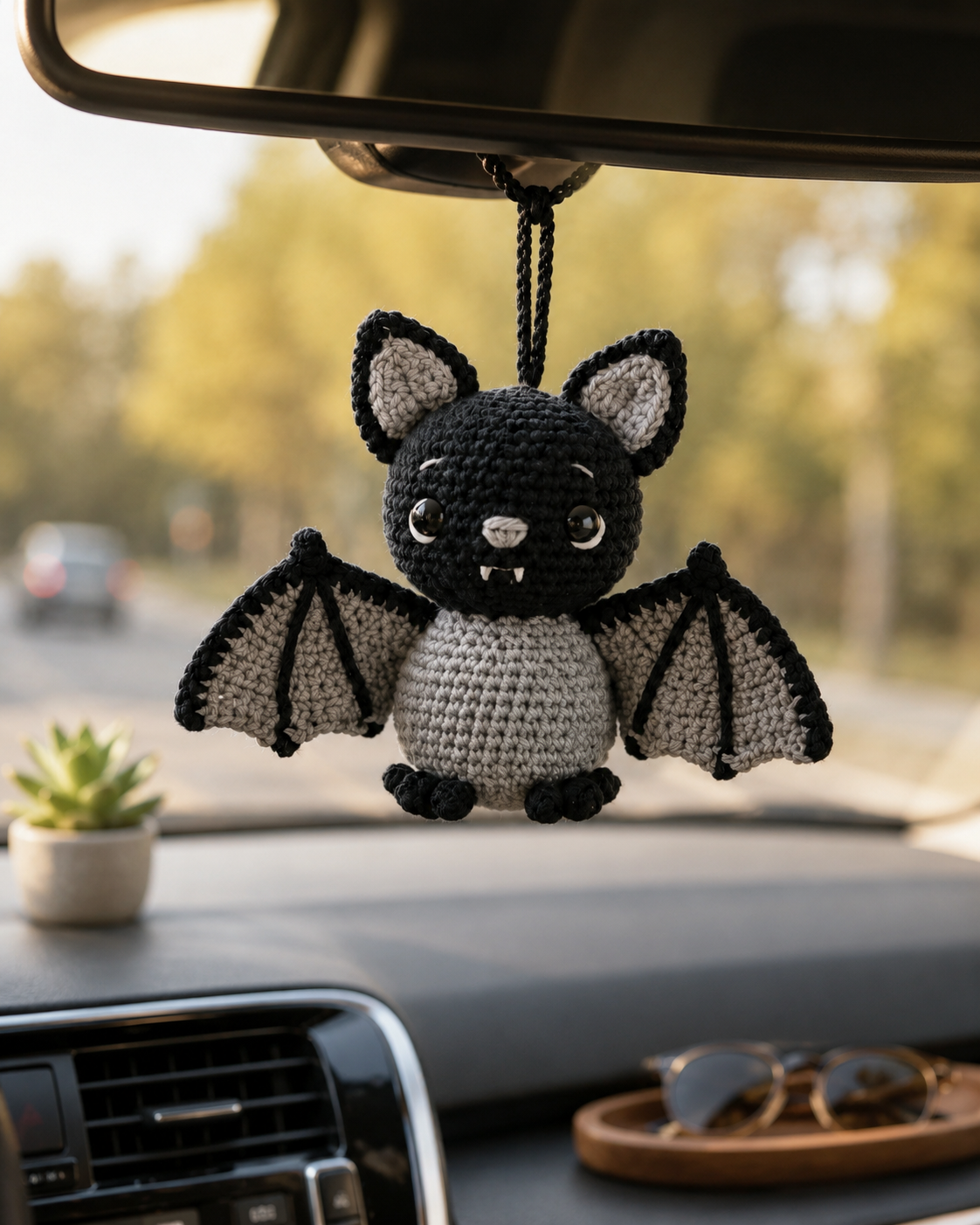 Handmade Crochet Bat Car Charm, Halloween Hanging Decor Gift For Bat Lovers