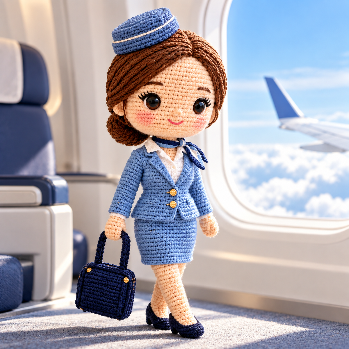 Personalized Flight Attendant Crochet Doll From Photo | Custom Handmade Gift