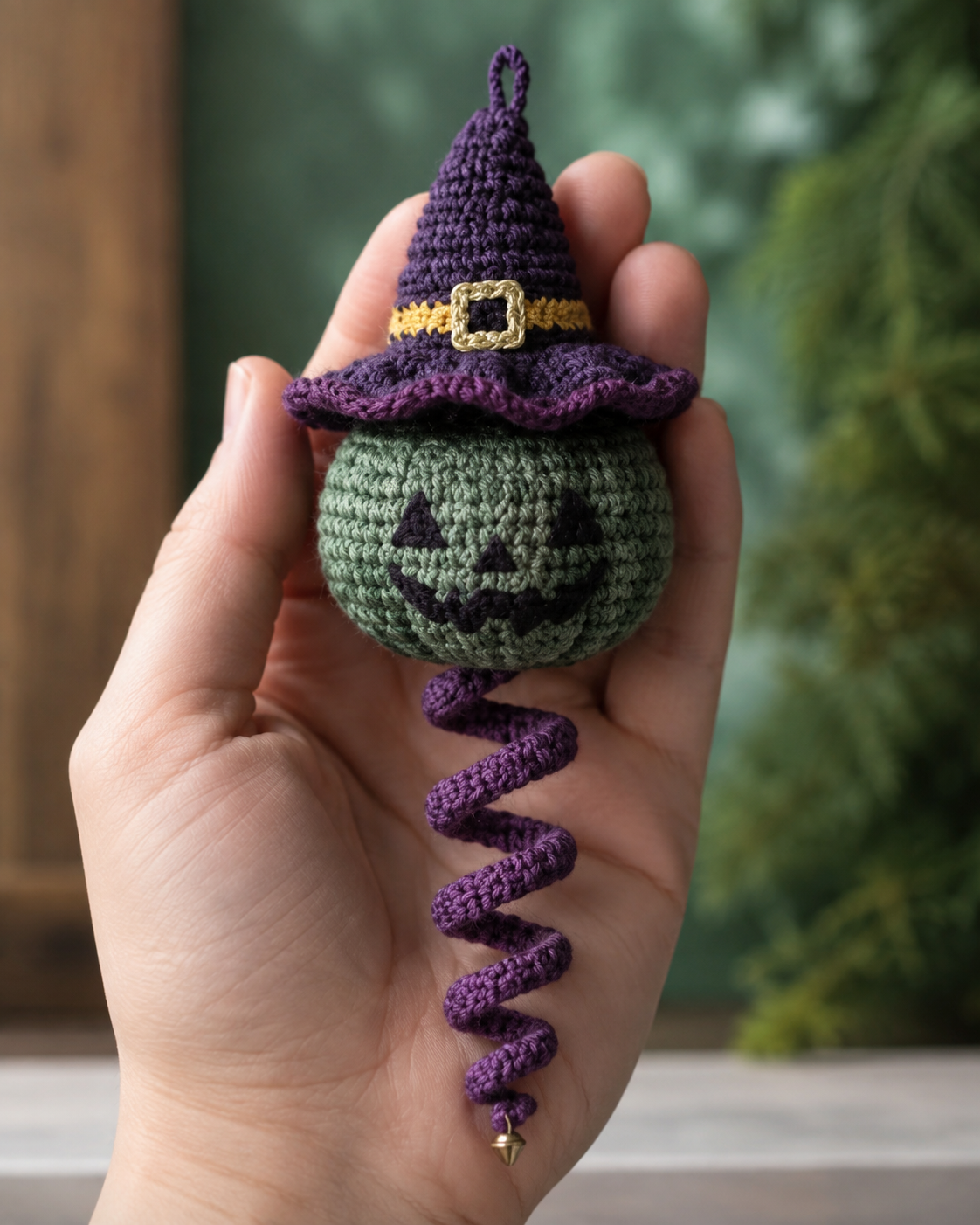 Handmade Crochet Halloween Spinning Charm, Witch Hat Pumpkin Car Hanging Decor and Gift