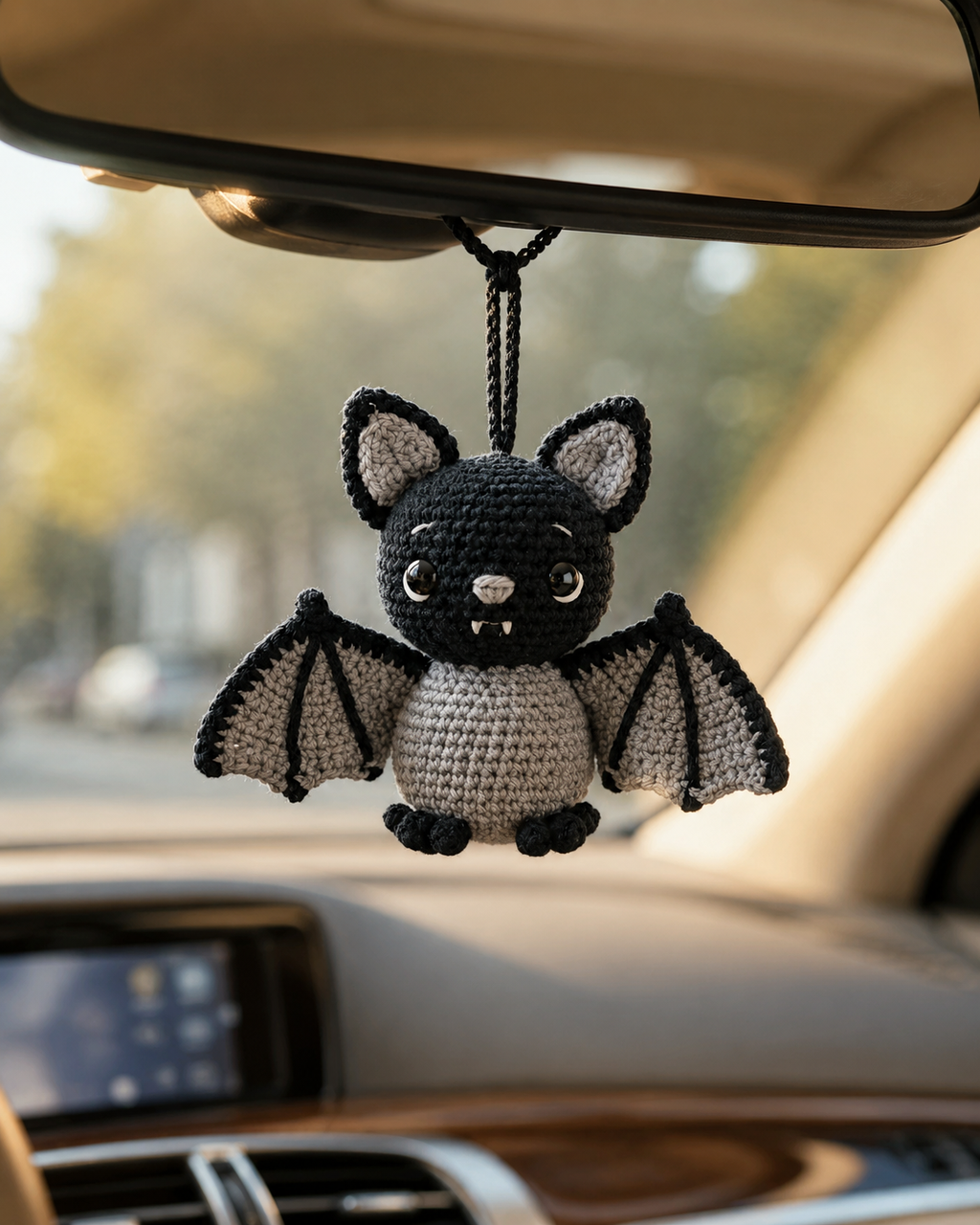 Handmade Crochet Bat Car Charm, Halloween Hanging Decor Gift For Bat Lovers
