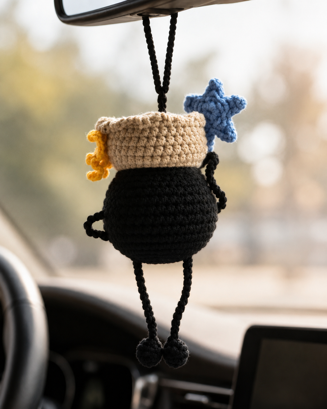 Cute Soot Fly Charm Gift Idea, Handmade Crochet Halloween Car Hanging Decor & Gift